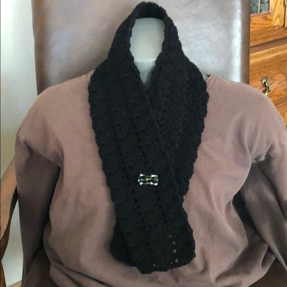 Black scarf neck warmer scarf glass bead closure